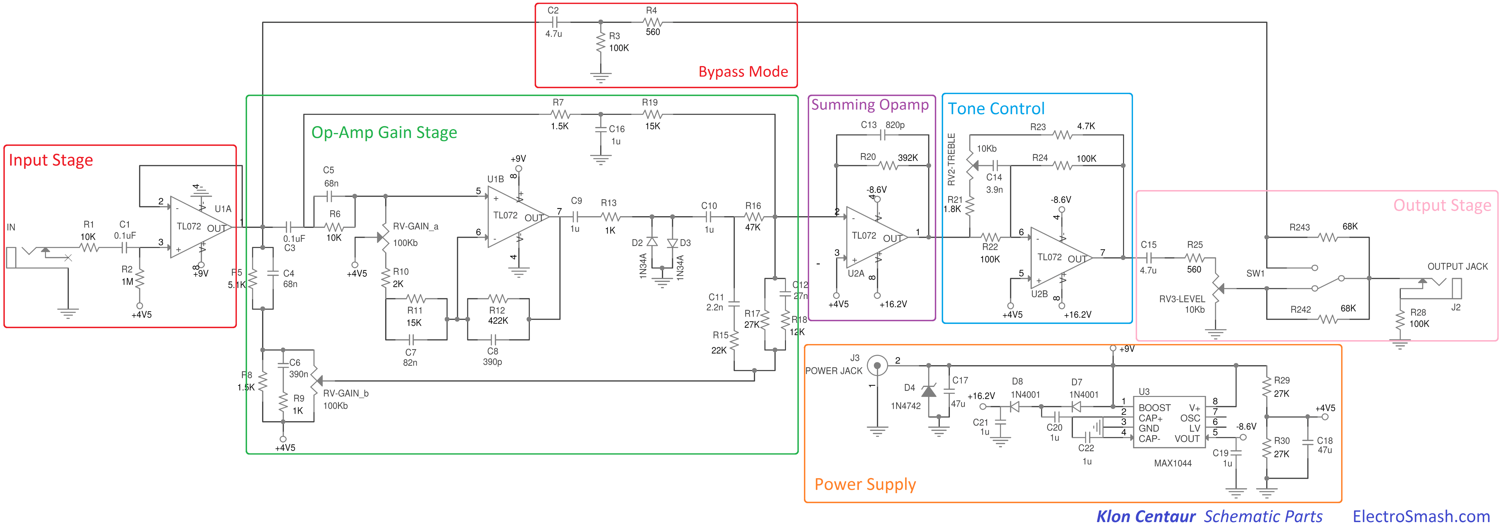 Klon Centaur Schematic Parts