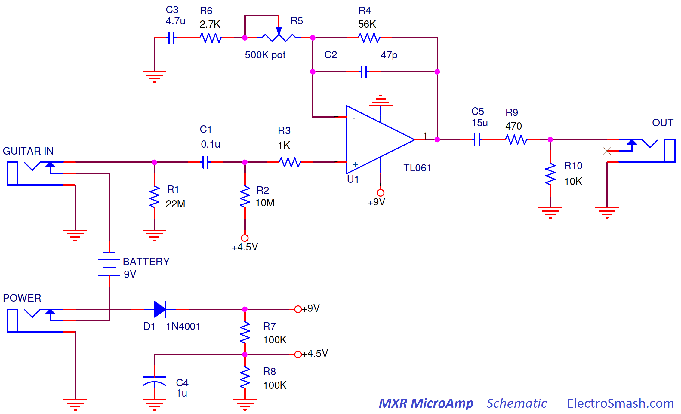 MXR MicroAmp Schematic