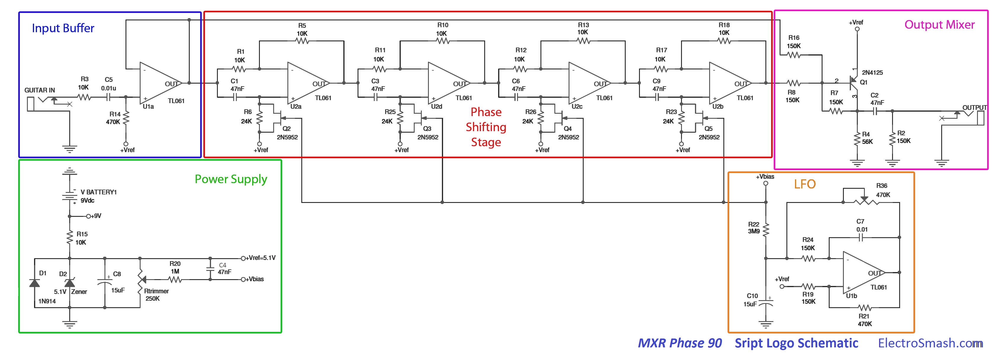 mxr phase-90 script-logo schematic parts