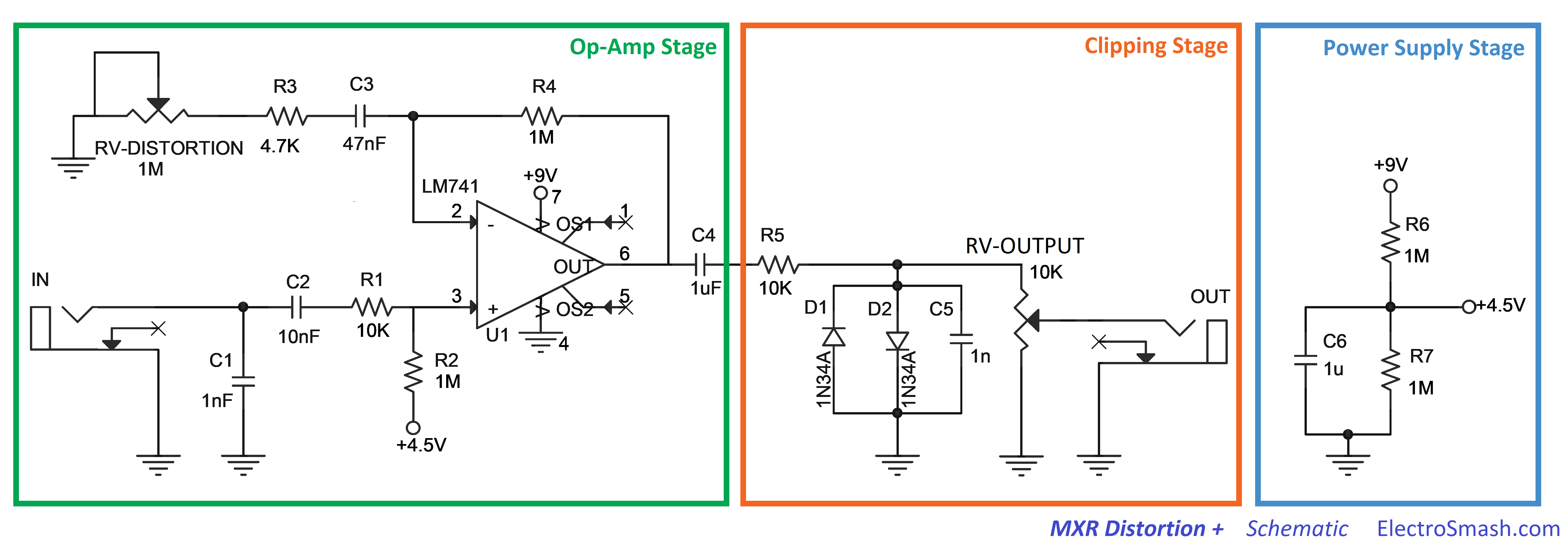 mxr distortion schematic parts