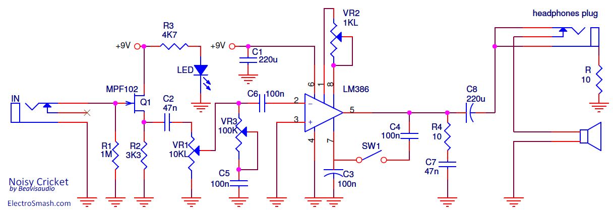 Noisy Cricket Headphones Mod Schematic
