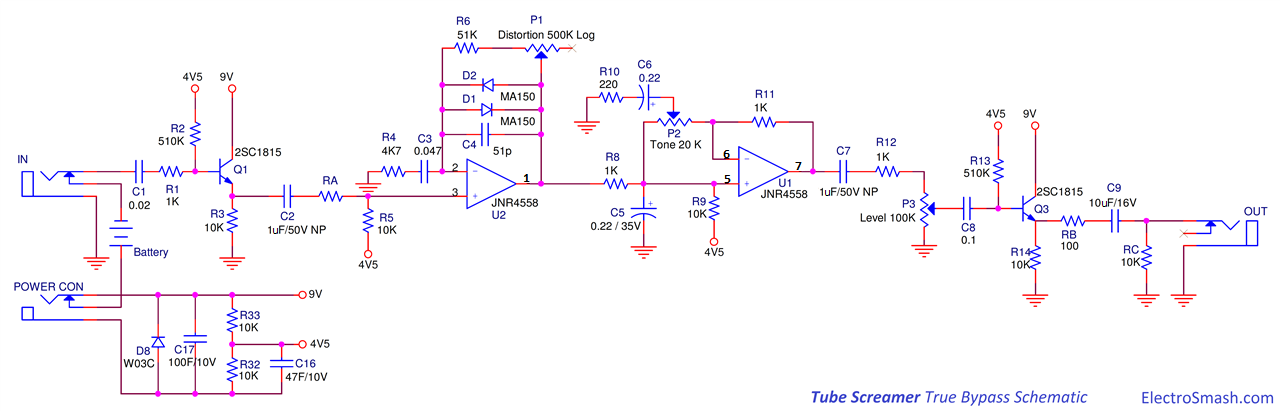 Tube Screamer True Bypass Schematic