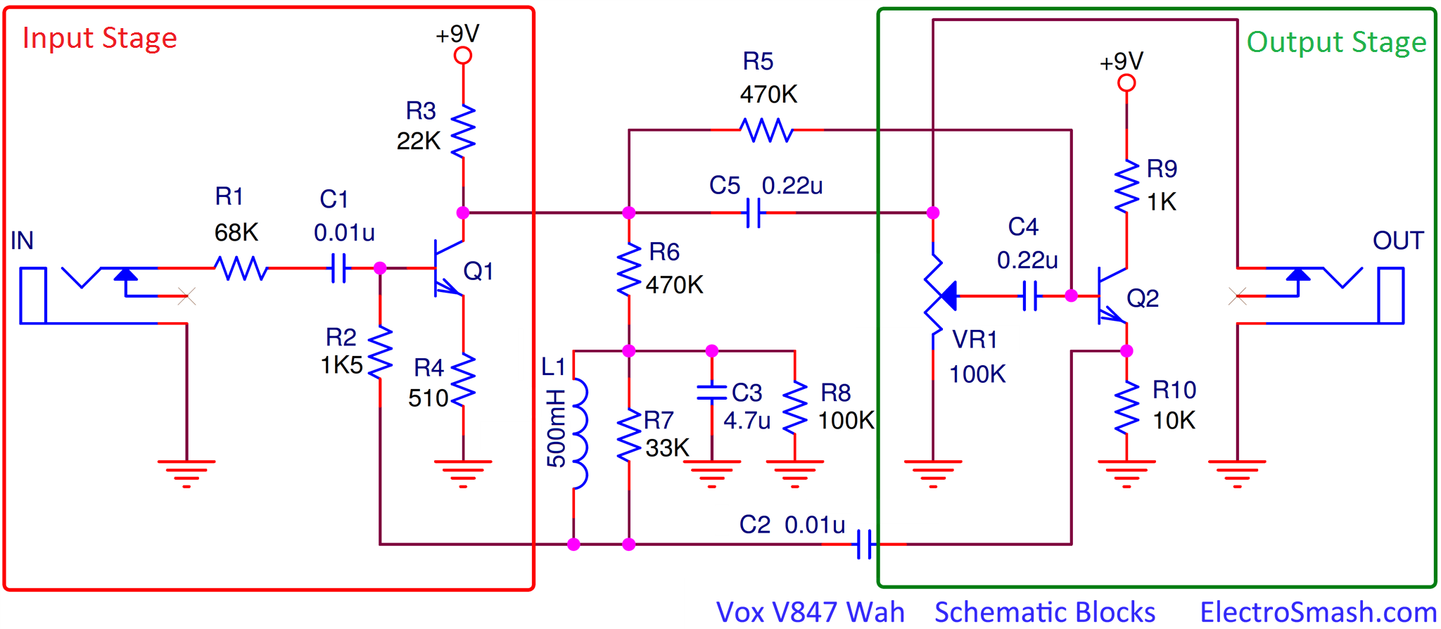 Vox V847 Wah Schematic Blocks